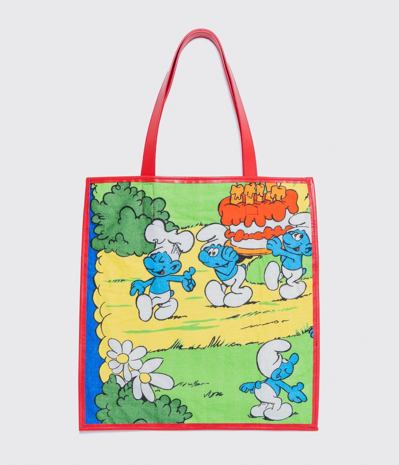 WEAREALLANIMALS UPCYCLE ”Piping Flat Tote -Vintage Smurf Fabric-" #2 - WEAREALLANIMALS