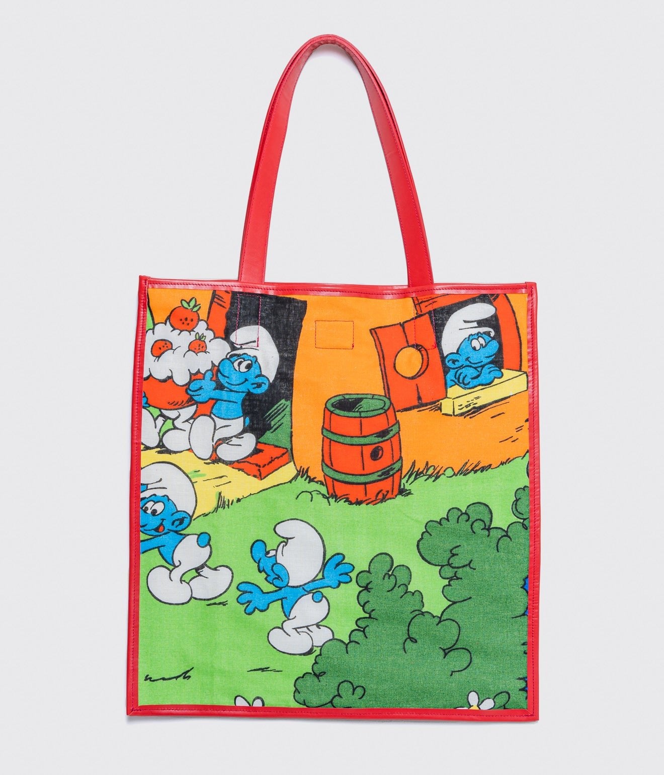 WEAREALLANIMALS UPCYCLE ”Piping Flat Tote -Vintage Smurf Fabric-" #4 - WEAREALLANIMALS