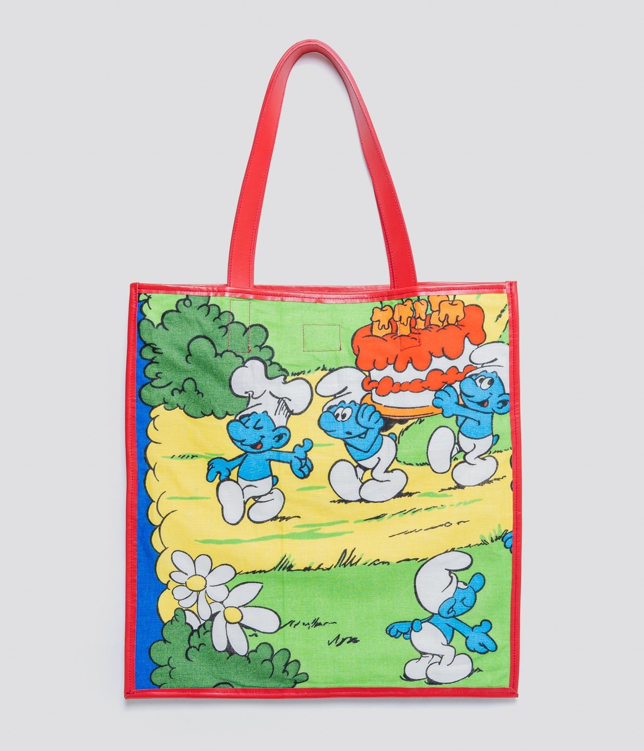 WEAREALLANIMALS UPCYCLE ”Piping Flat Tote -Vintage Smurf Fabric-" #6 - WEAREALLANIMALS