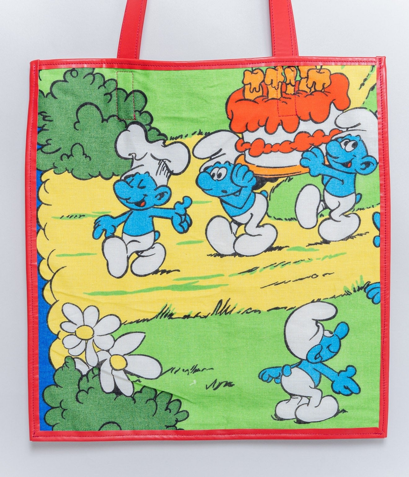 WEAREALLANIMALS UPCYCLE ”Piping Flat Tote -Vintage Smurf Fabric-" #7 - WEAREALLANIMALS
