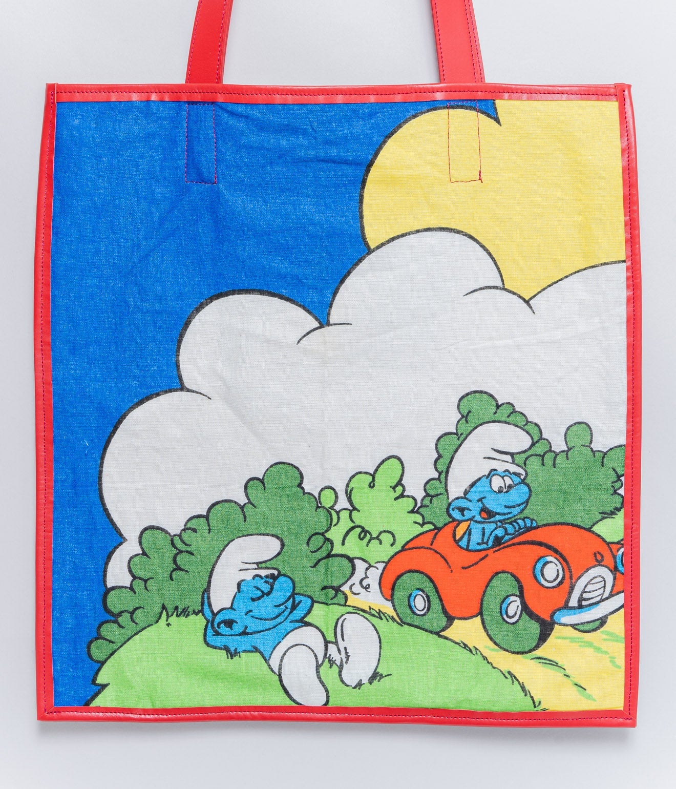 WEAREALLANIMALS UPCYCLE ”Piping Flat Tote -Vintage Smurf Fabric-" #8 - WEAREALLANIMALS