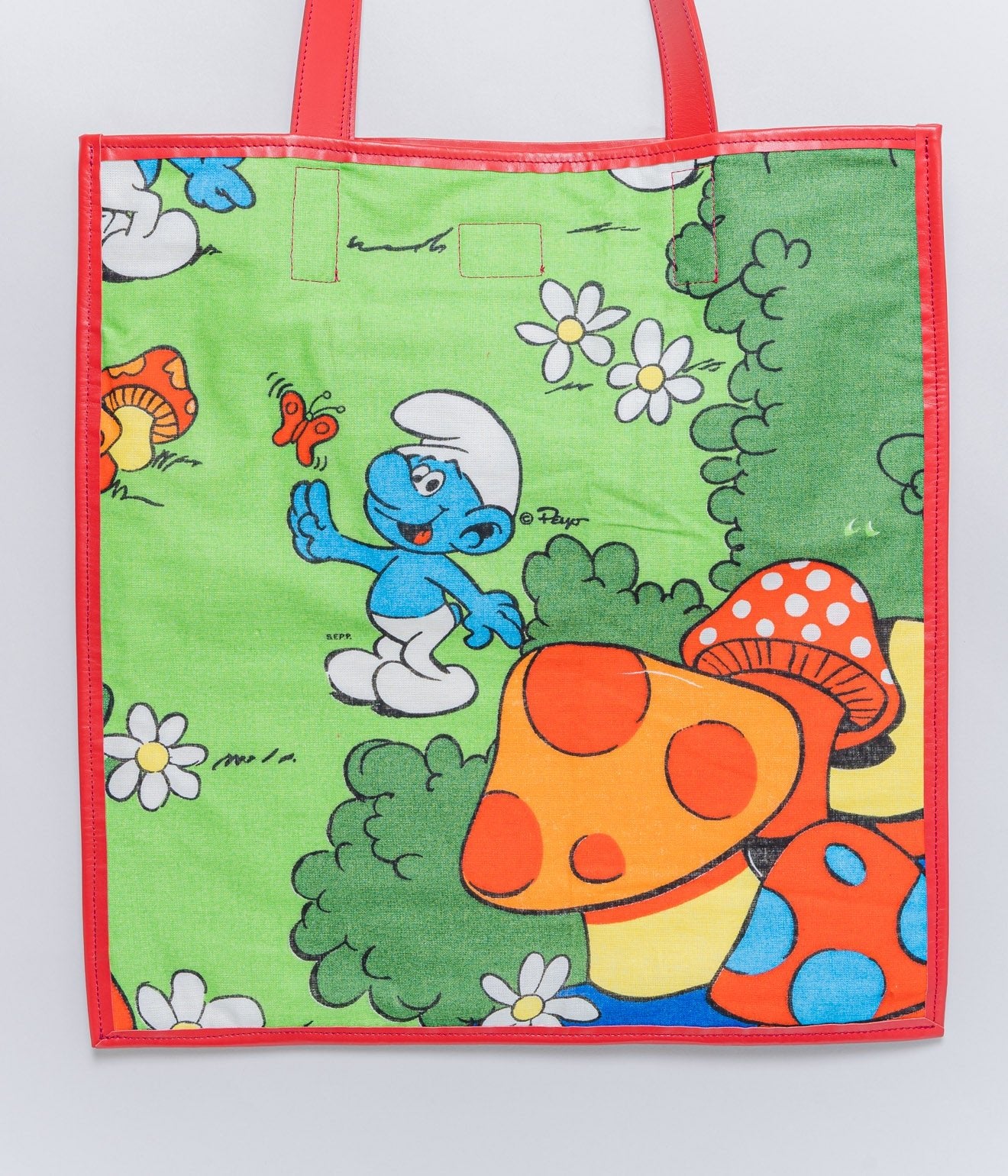 WEAREALLANIMALS UPCYCLE ”Piping Flat Tote -Vintage Smurf Fabric-" #9 - WEAREALLANIMALS