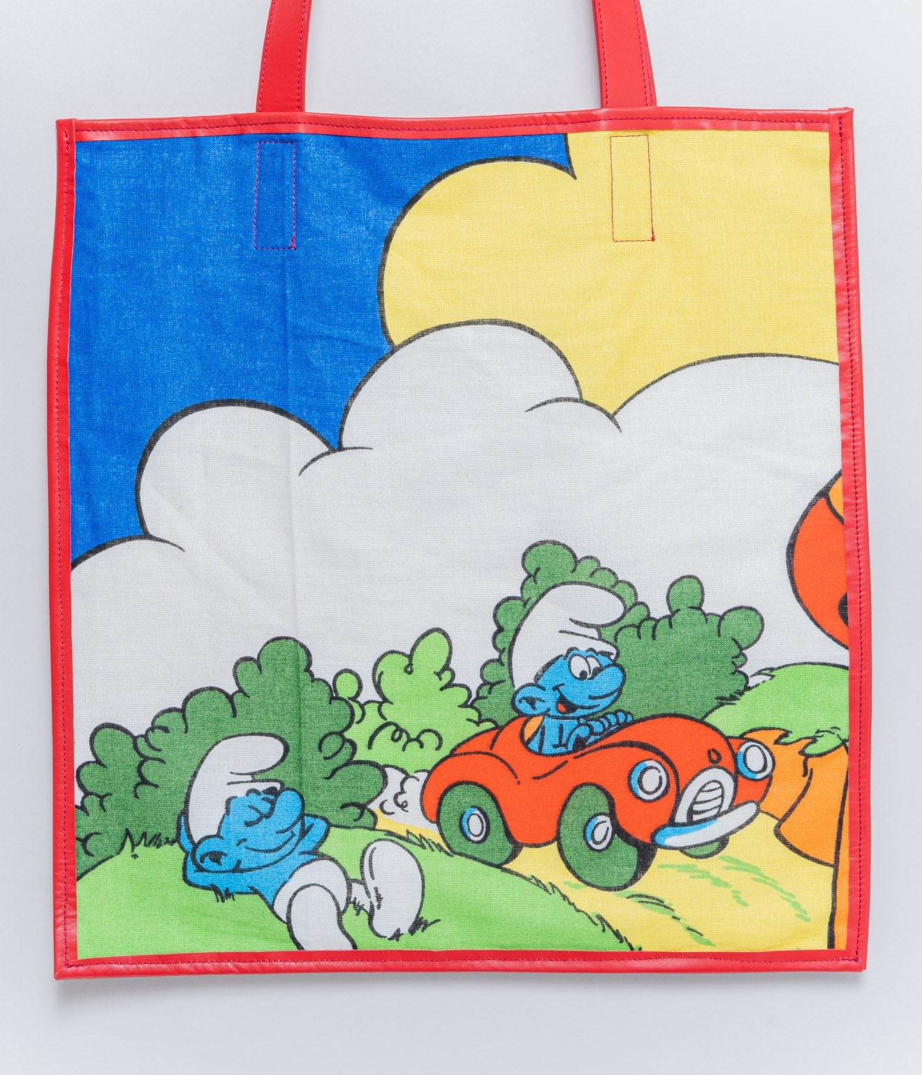 WEAREALLANIMALS UPCYCLE ”Piping Flat Tote -Vintage Smurf Fabric-" #9 - WEAREALLANIMALS